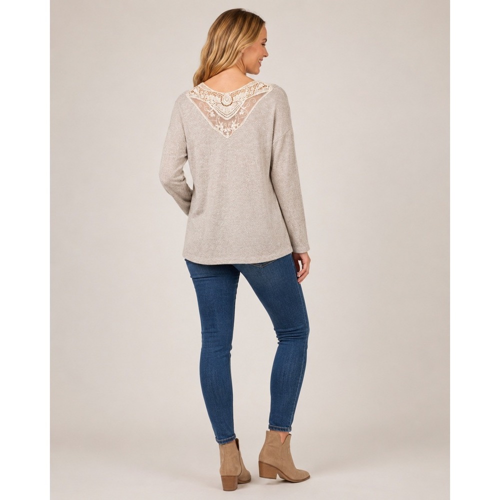 Y2K American Eagle Sweater Womens Medium Oatmeal Chenille Knit Lace Back Boho